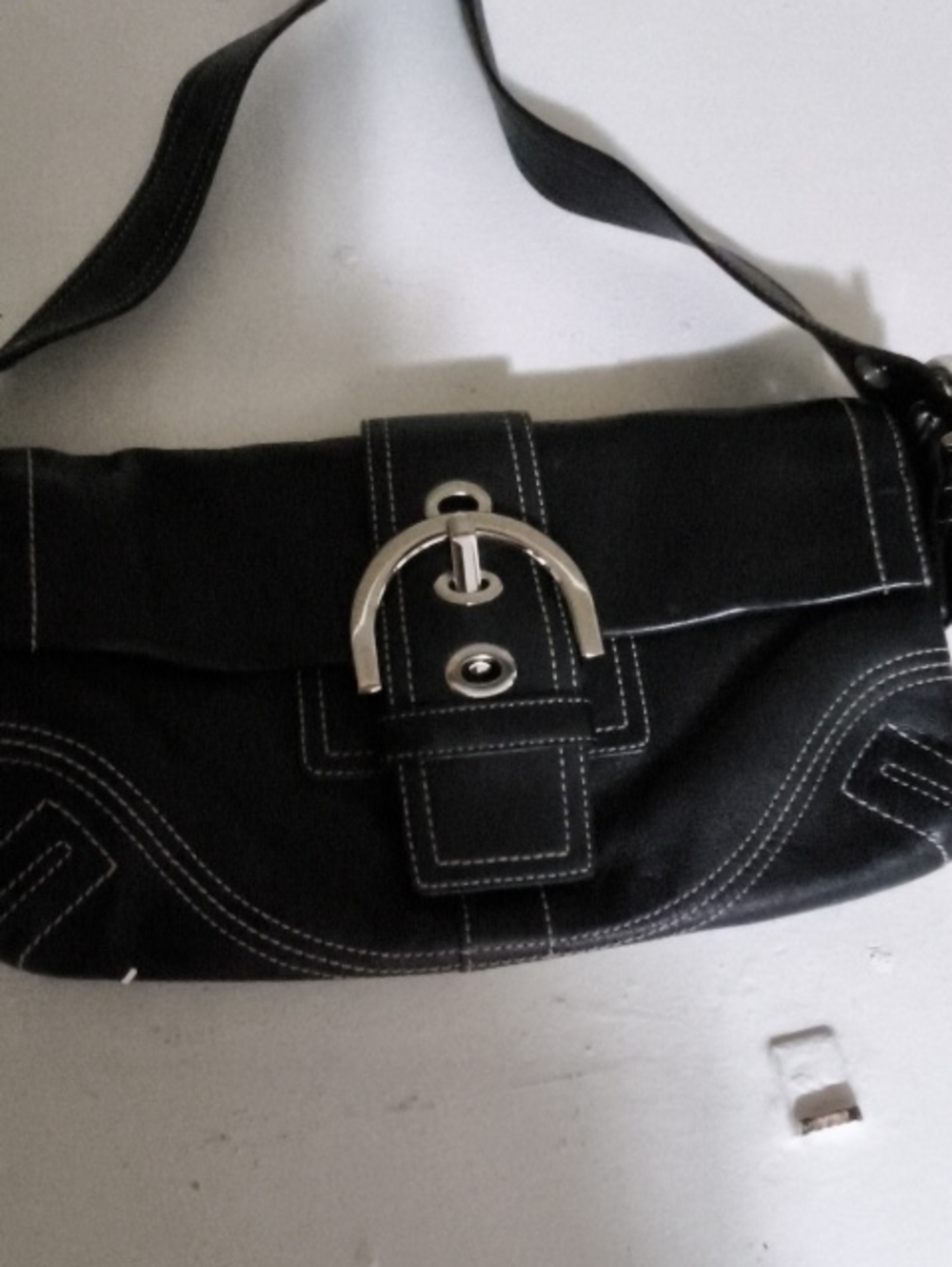 Classic Black Shoulder Bag with Silver Buckle